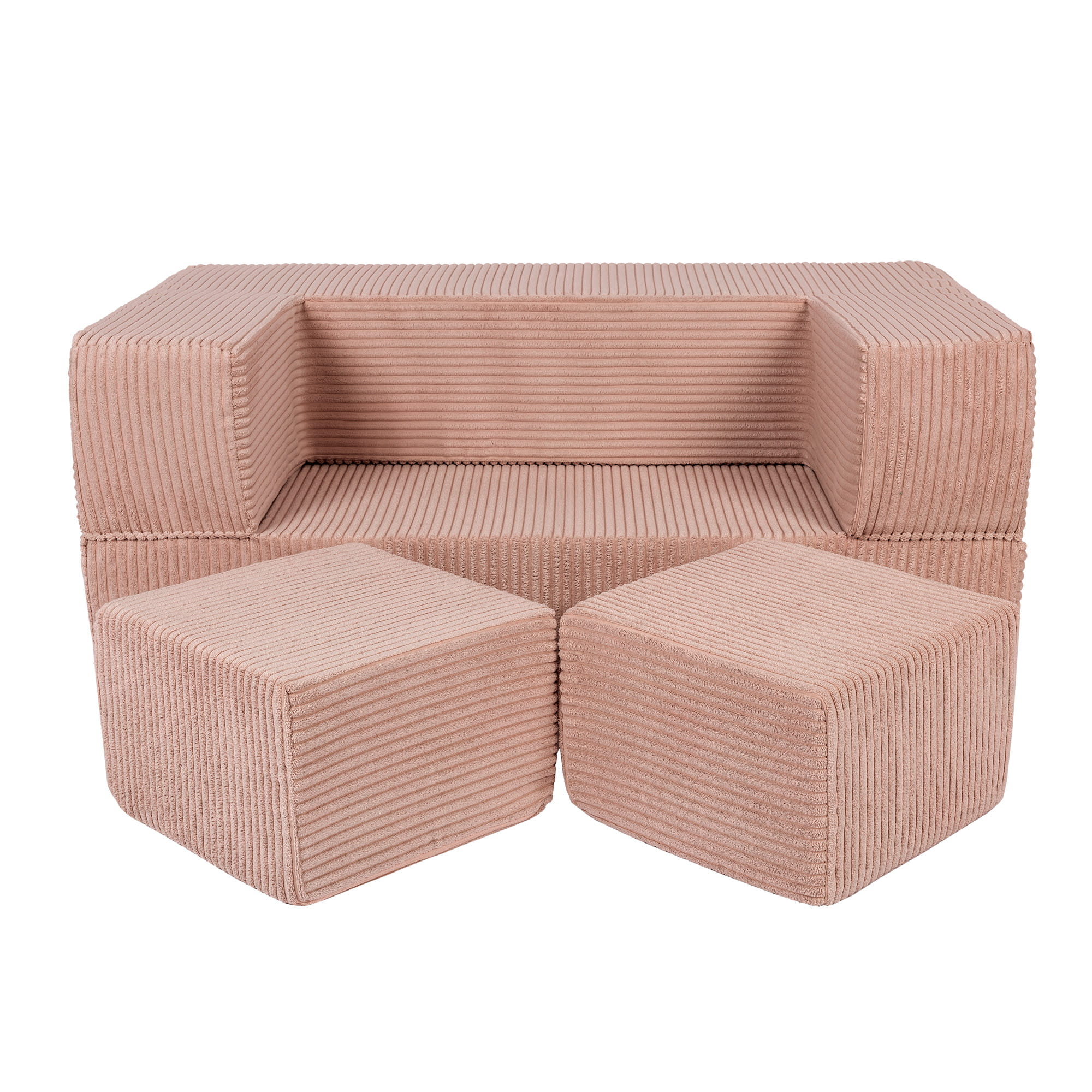 Aksominė kubo formos sofa - švelniai rožinė