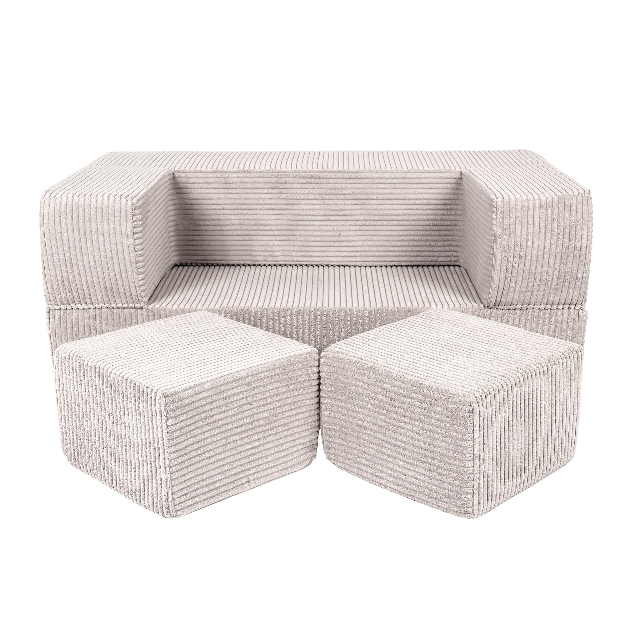 Aksominė kubo formos sofa vaikams - kreminės spalvos