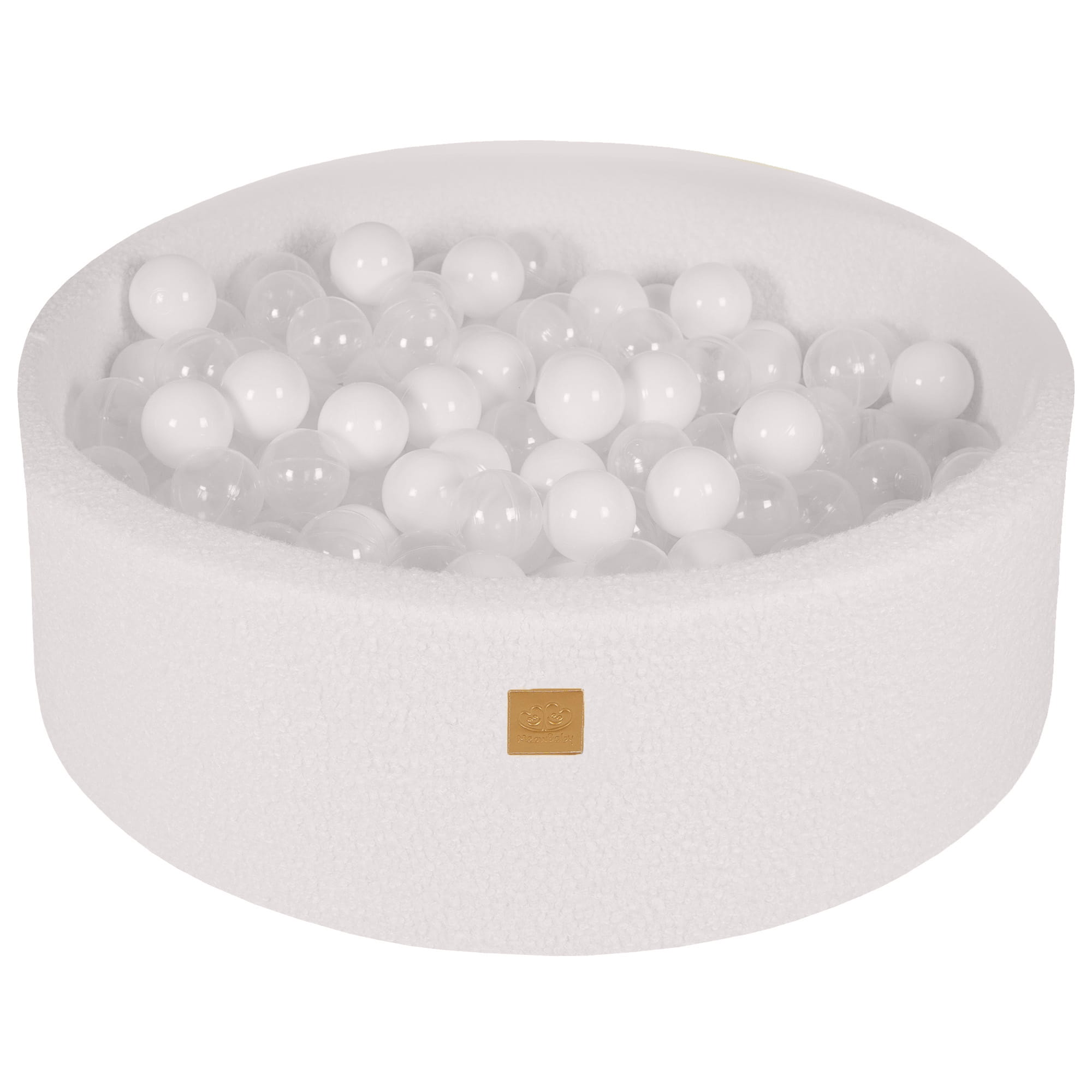 Apvalus kamuoliukų baseinas su 200 baltos ir permatomos spalvos kamuoliukais, 90x30 cm – Baltas buklė audinys