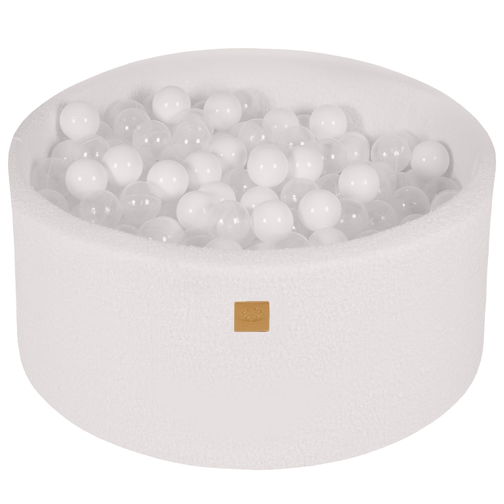 Apvalus kamuoliukų baseinas su 300 baltos / permatomos spalvos kamuoliukais, 90x40 cm – Baltas buklė audinys