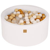 Round Ball Pit with 300 Gold/Beige/White/Transparent balls, 90x40cm - White Boucle