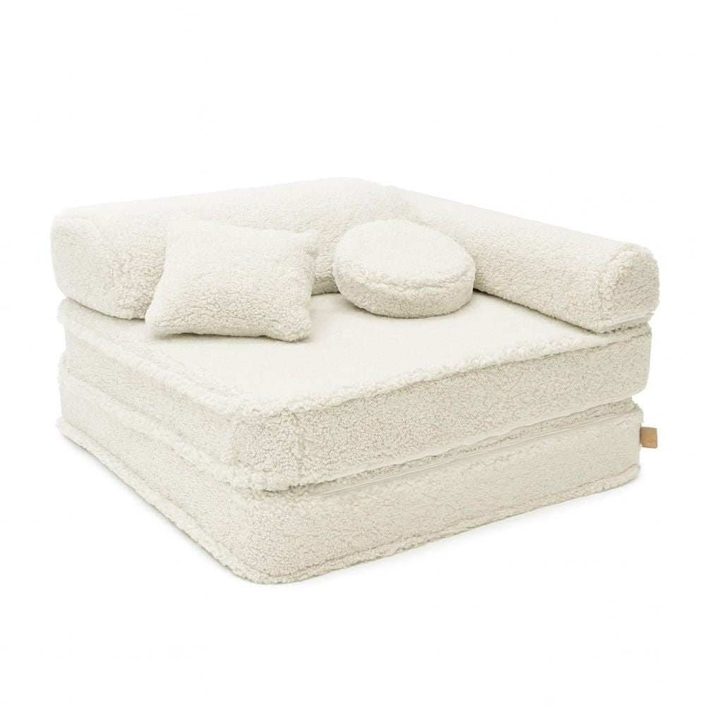 Modulinė vaikiška sofa, mažytė – 5 elementai, kreminės spalvos