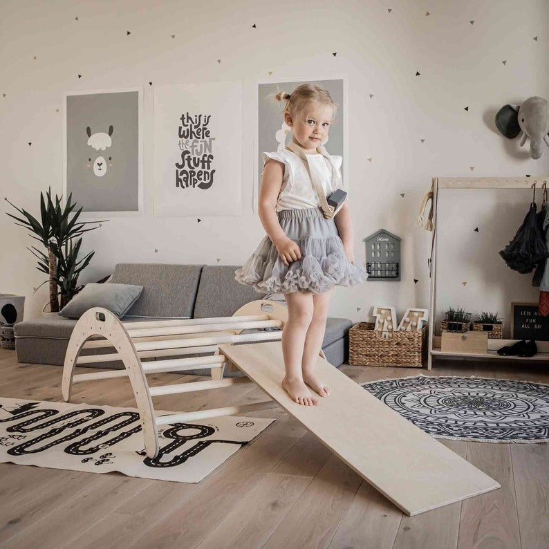 Montessori medinis laipiojimo lankas/kopėtėlės vaikams su čiuožykla
